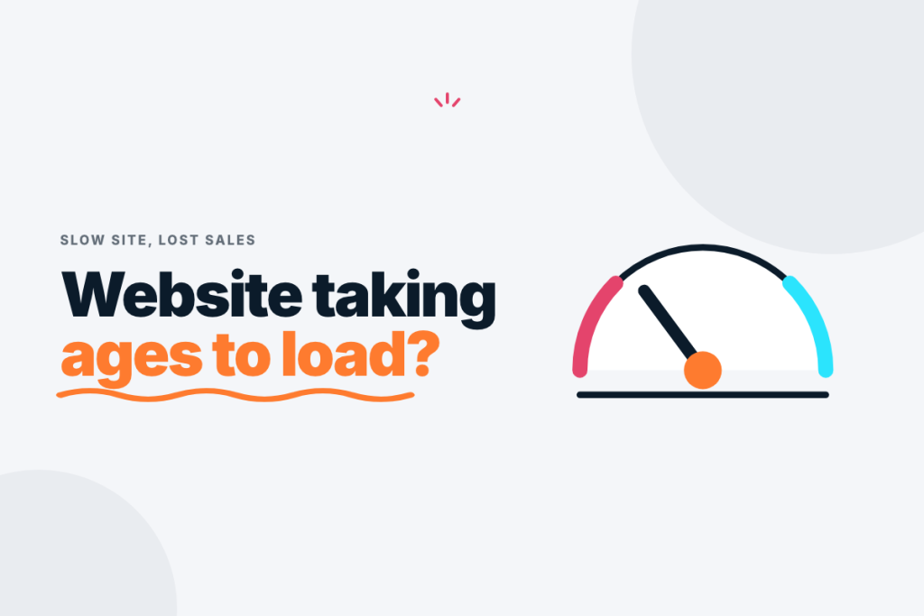 Illustration of a website loading slowly on a phone while a customer gives up and leaves