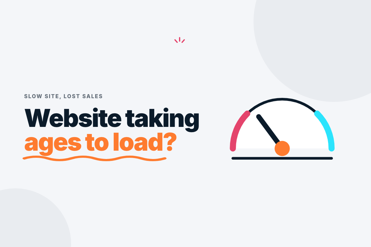Illustration of a website loading slowly on a phone while a customer gives up and leaves