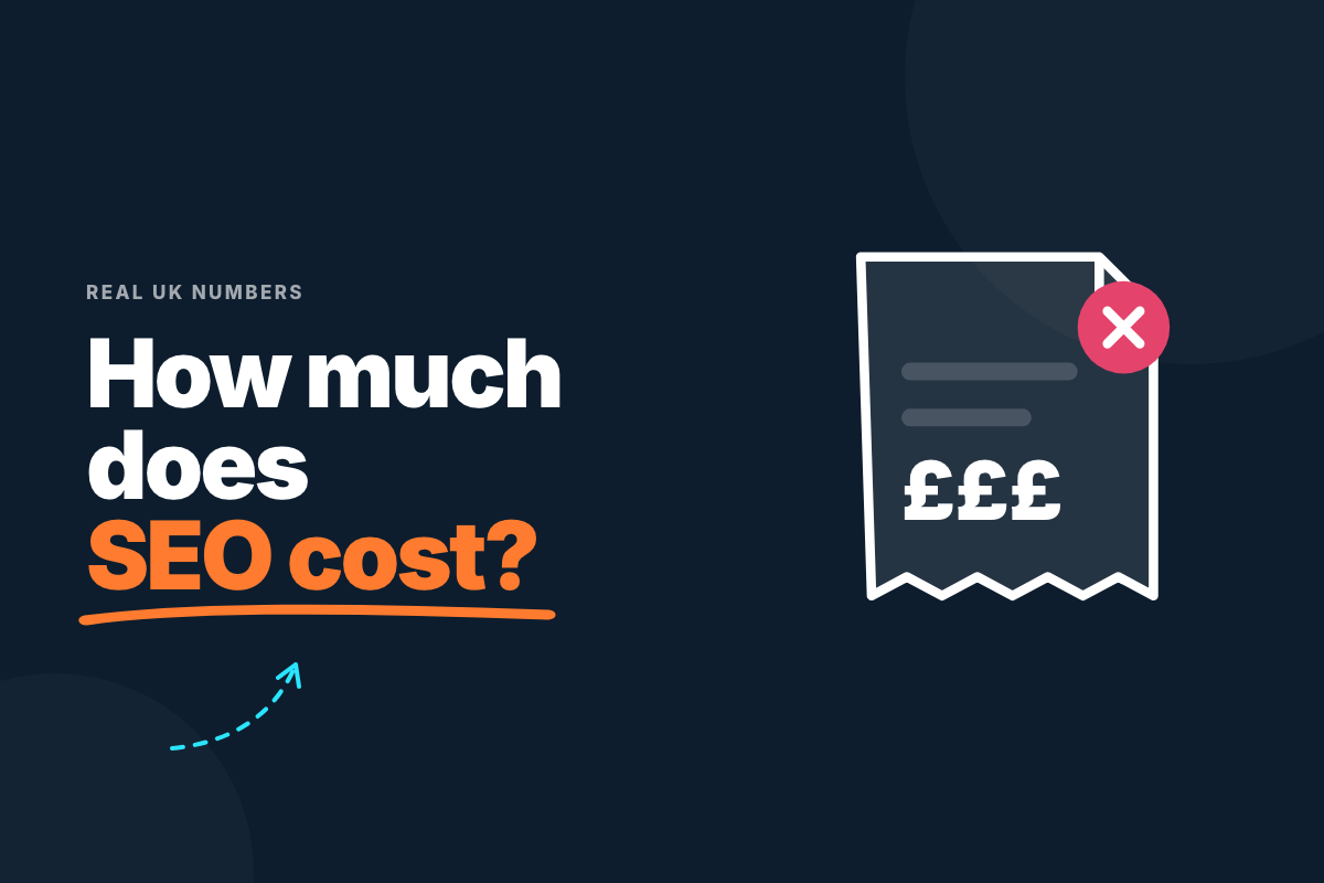 Illustration answering how much SEO costs in the UK, with an invoice showing real monthly prices for small businesses.