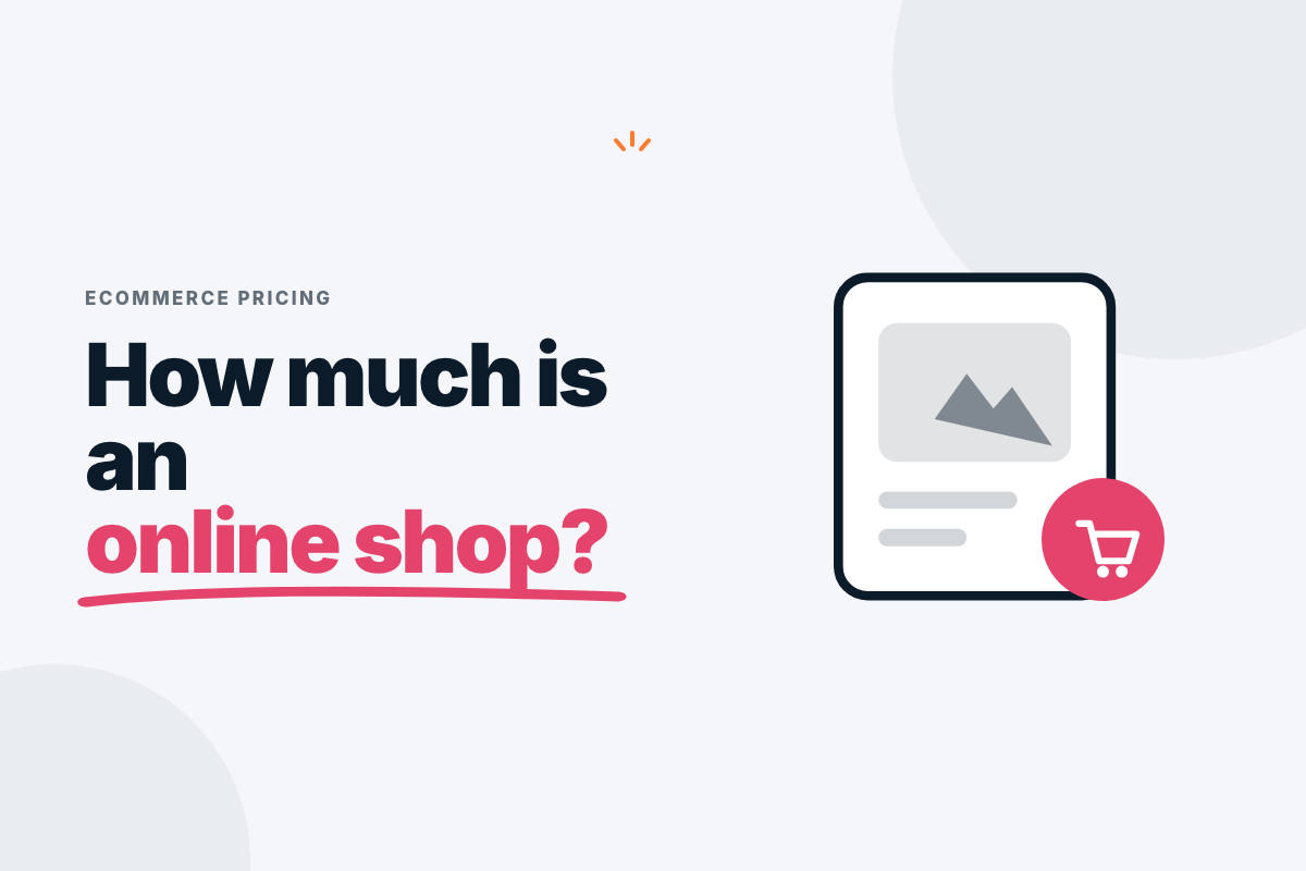 Ecommerce website cost breakdown for a UK online shop, shown beside a product page on a laptop