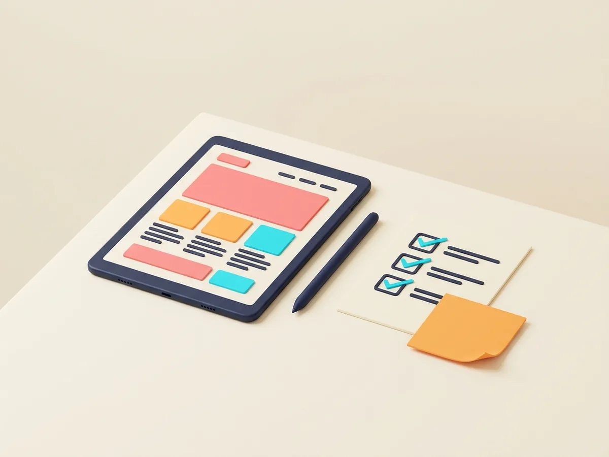 Tablet with a website wireframe and checklist for starting a Google Ads project in Warrington